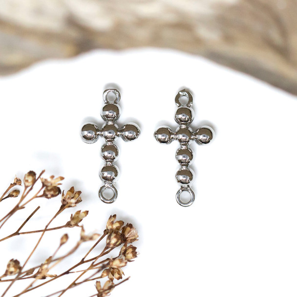 Platinum Plated 18x10mm Beaded Cross Link