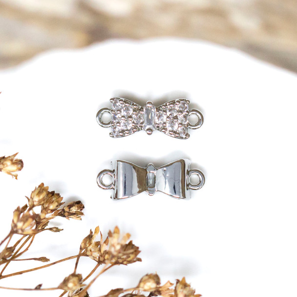 Silver Plated Micro Pave 14x5mm Bow Link