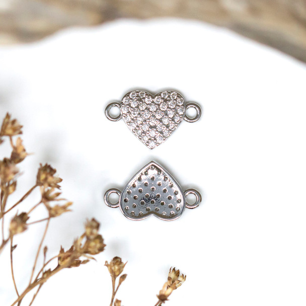 Silver Plated Micro Pave 15x9.5mm Love Heart Link