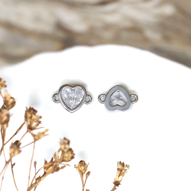 Silver Plated Micro Pave 9x6.5mm Heart Link