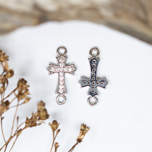 Silver Plated Micro Pave 17x9mm Cross Link