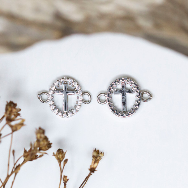 Silver Plated Micro Pave 13x10mm Cross in Ring Link