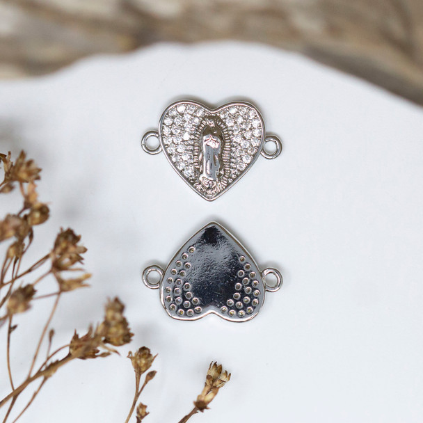 Silver Plated Micro Pave 12x13mm Our Lady Heart Link