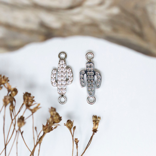 Silver Plated Micro Pave 8x17.5mm Saguaro Cactus Link