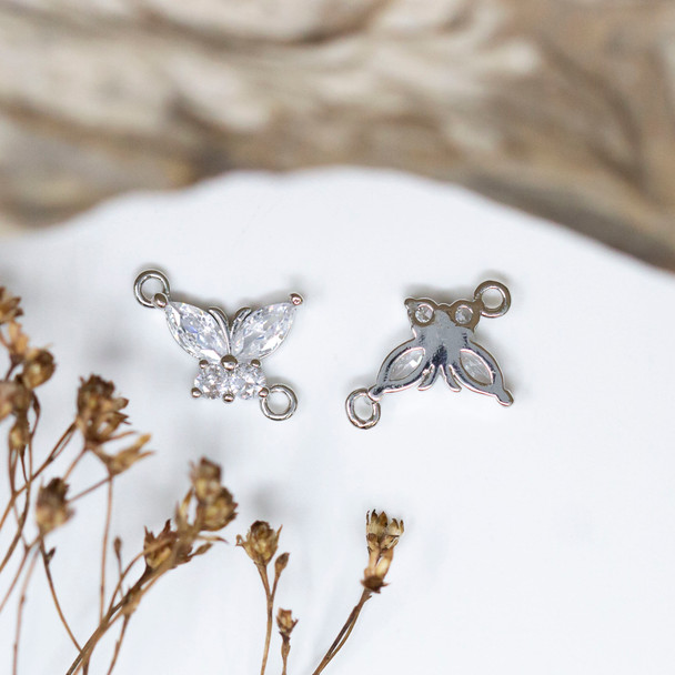 Silver Plated Micro Pave 12x12mm Butterfly Link