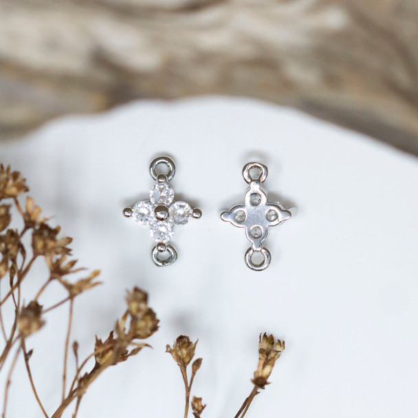 Silver Plated Micro Pave 12x8mm Small Flower Link
