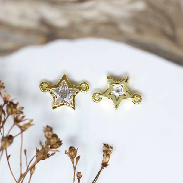 Gold Plated Micro Pave 12.5x9mm Pentagram Star Link