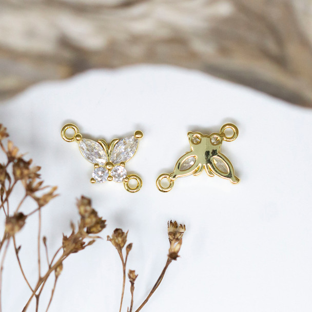 Gold Plated Micro Pave 12x12mm Butterfly Link