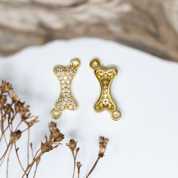 Gold Plated Micro Pave 18.5x11mm Dog Bone Link
