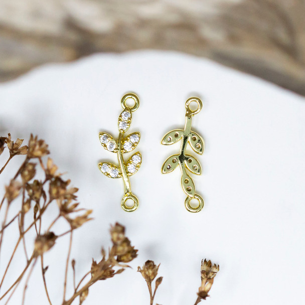 Gold Plated Micro Pave 19x7mm Leaves Branch Link