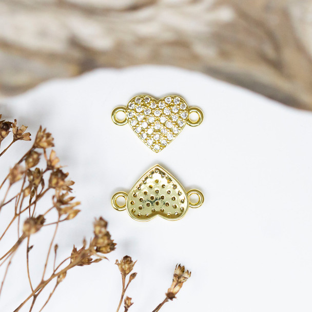 Gold Plated Micro Pave 15x9.5mm Love Heart Link