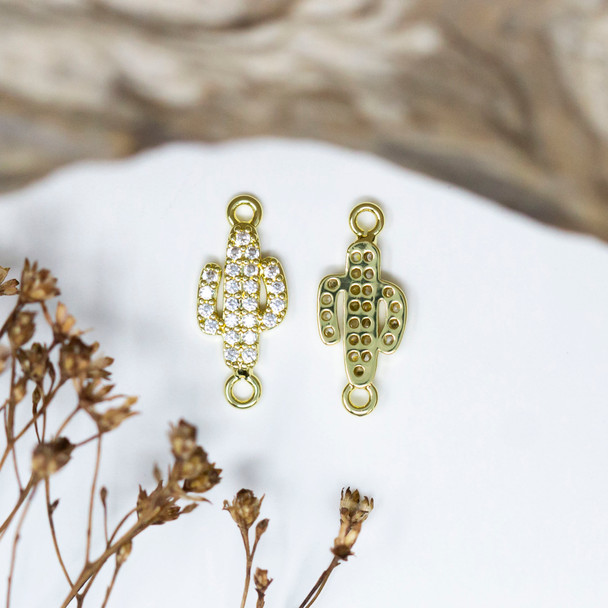 Gold Plated Micro Pave 8x17.5mm Saguaro Cactus Link