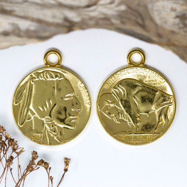 Gold Plated Alloy 33mm Buffalo Coin Pendant