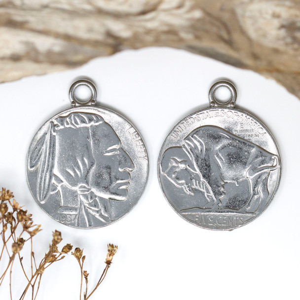 Platinum Plated Alloy 33mm Buffalo Coin Pendant