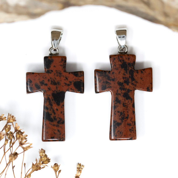 Mahogany Obsidian Polished 22x32mm Cross Pendant