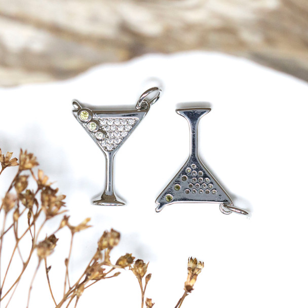 Silver Plated Micro Pave 18x13mm Martini Cocktail Charm