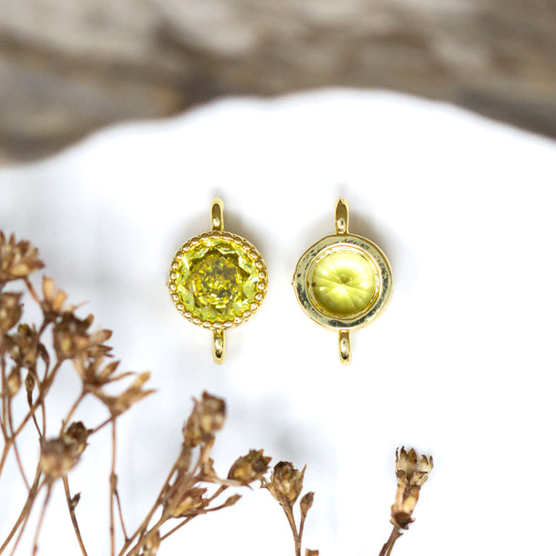 Gold Plated Flat Round 11x7mm Yellow CZ Link