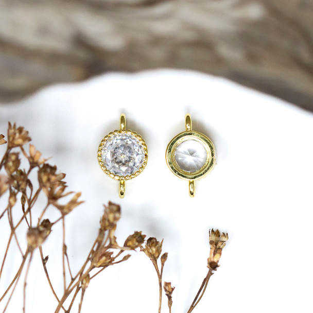 Gold Plated Flat Round 11x7mm Crystal CZ Link