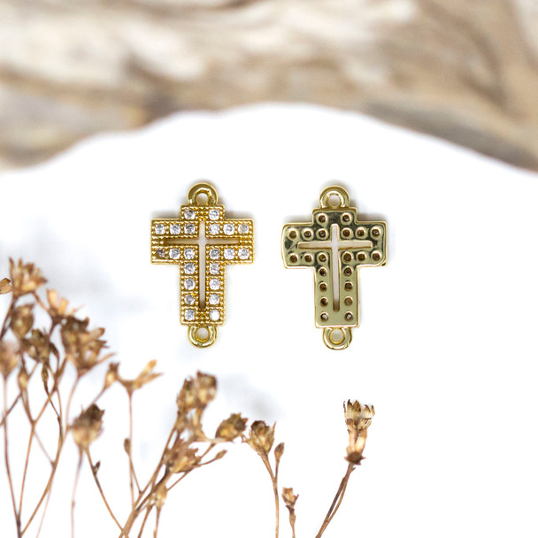 Gold Plated Micro Pave 15x9mm Cross Link
