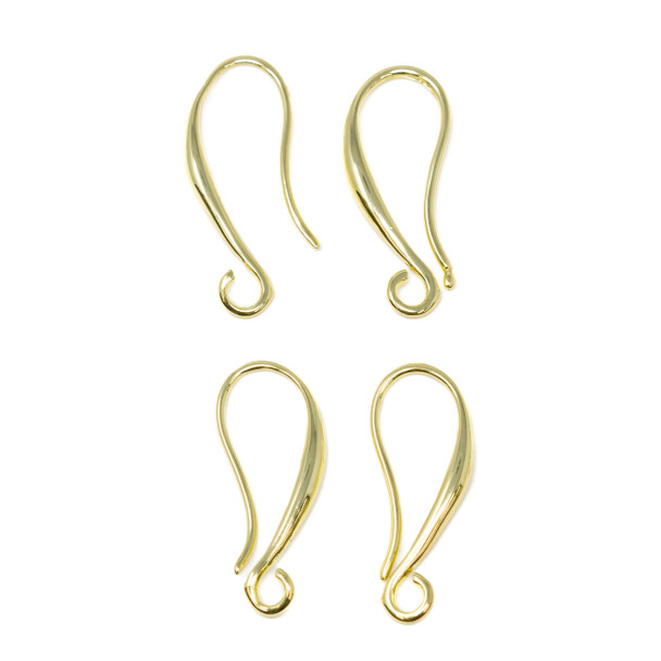 18K Gold Plated Hook Earring Wires - 4 Pair