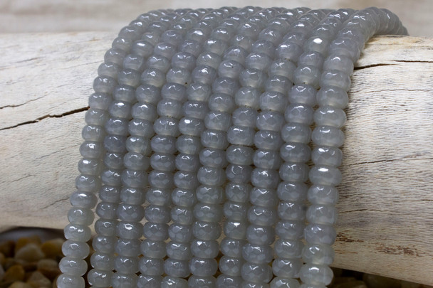 Jade Polished 5x8mm Dyed Grey Faceted Rondelle