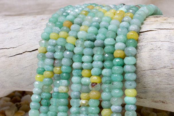 Jade Polished 5x8mm Dyed Lemon Mint Faceted Rondelle