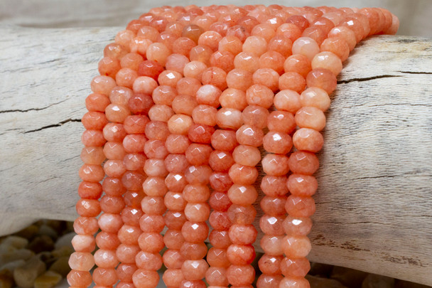 Jade Polished 5x8mm Dyed Coral Faceted Rondelle