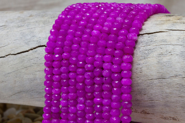 Jade Polished 4x6mm Dyed Fuscia Faceted Rondelle