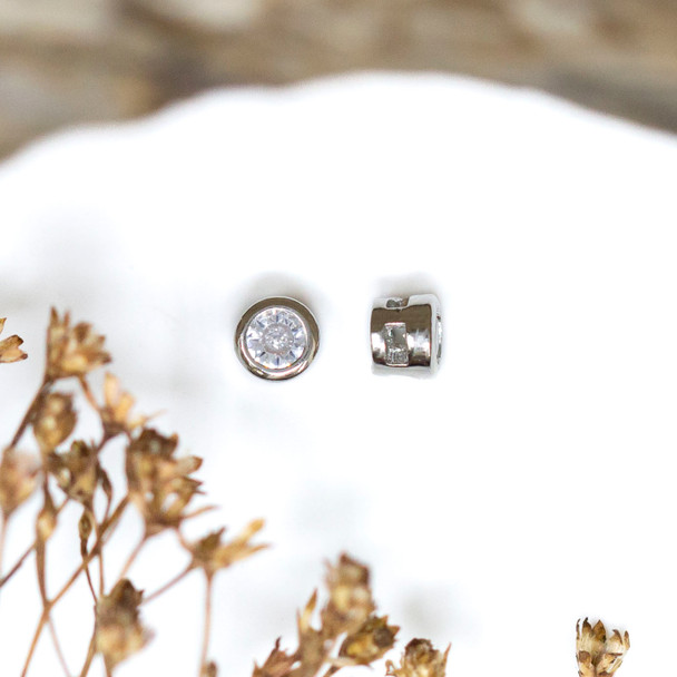 Silver Plated Micro Pave 4mm Slide Bead
