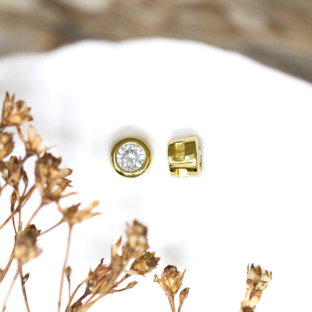 Gold Plated Micro Pave 4mm Slide Bead