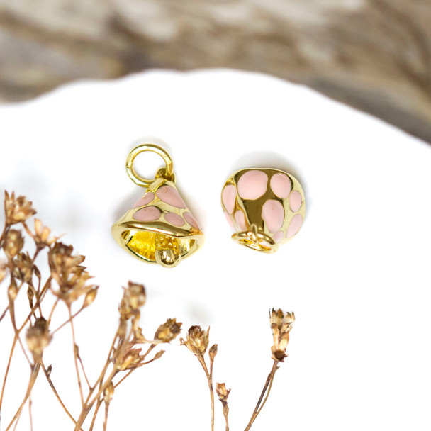 Gold Plated Enamel 10x12mm Pink Mushroom Charm