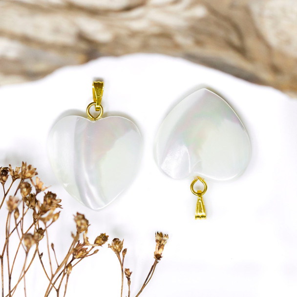 Gold Plated Polished 19mm White Heart Shell Pendant