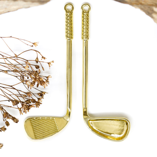 Gold Plated Brass 78x28mm Golf Club Pendant