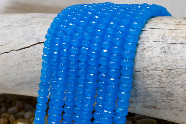 Jade Polished 5x8mm Dyed Ocean Blue Faceted Rondelle