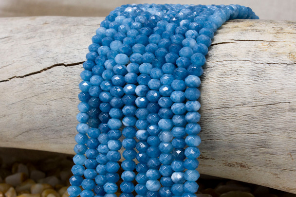 Jade Polished 4x6mm Dyed Denim Blue Faceted Rondelle