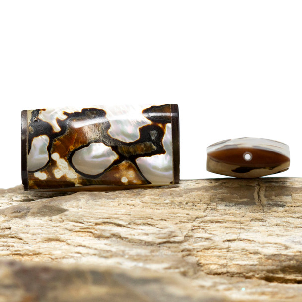 Sarmatieus Shell Polished 27.5x15mm Double Sided Rectangle Bead