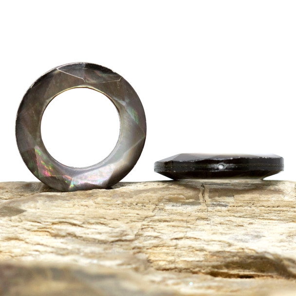 Tahitian Pearl Shell Polished 25mm AAA Faceted Ring Bead