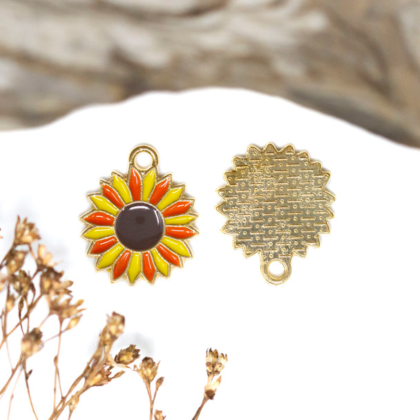 Gold Plated Alloy 15mm Enamel Sunflower Charm