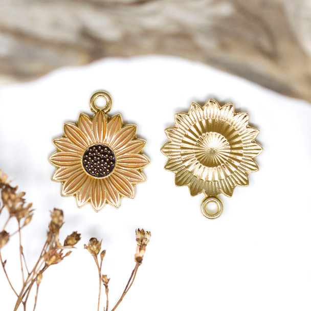 Gold Plated Alloy 17.5mm Enamel Sunflower Charm