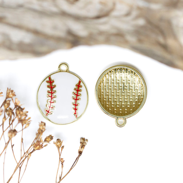Gold Plated Alloy 17mm Enamel Baseball Charm