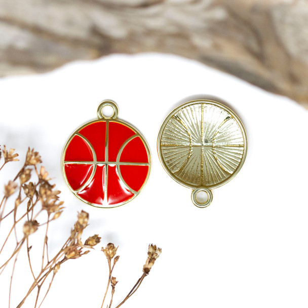 Gold Plated Alloy 17mm Enamel Basketball Charm