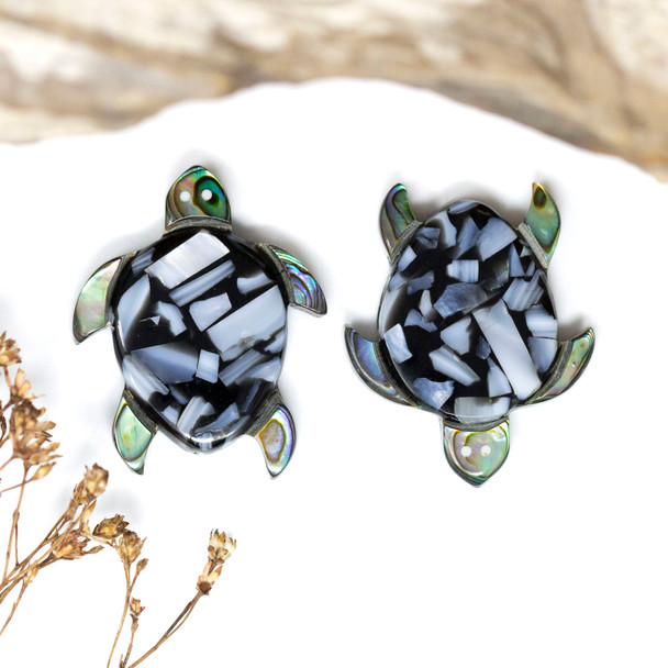 Abalone and Shell Polished 28x24mm Double Sided Turtle Bead