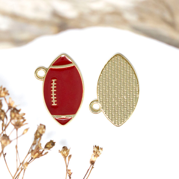 Gold Plated Alloy 15x7mm Enamel Football Charm