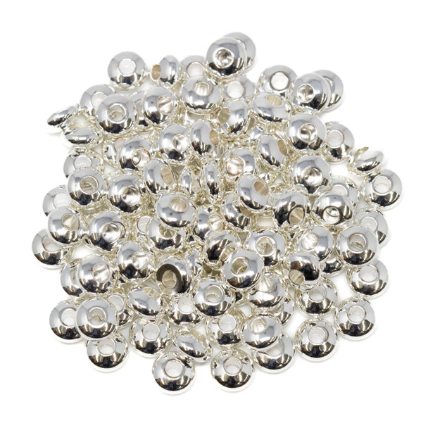 Sterling Silver Plated 6x2.8mm Rondelle Anti Tarnish Coating - 100 Beads - 2mm Hole