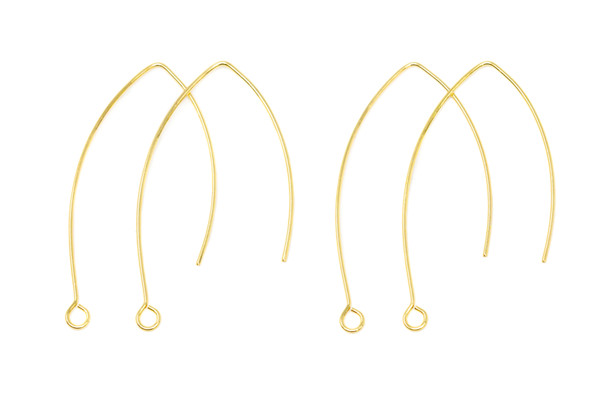 18kt Gold Plated 46x23mm V Earring Wires - 2 Pair