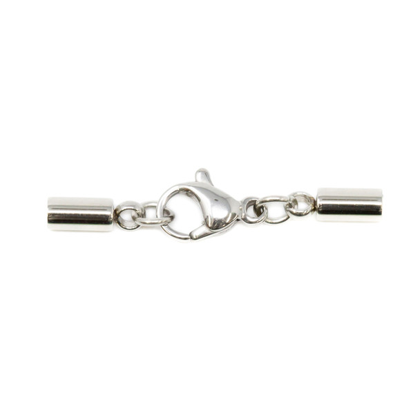 Stainless Steel 2mm Leather Cord End Caps with Clasp - 1 Set