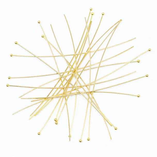 18kt Gold Plated Brass 70mm 21 Gauge Ball End Headpins - 20 Pieces