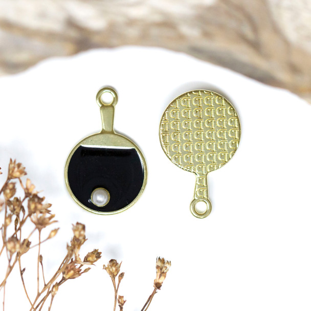 Gold Plated 23x15mm Enamel Table Tennis Paddle and Ball Charm
