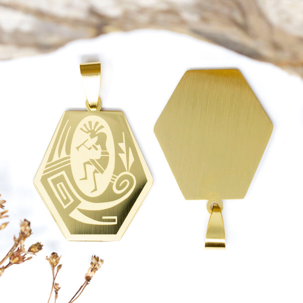 Gold Plated Stainless Steel 28x23mm Kokopelli Pendant