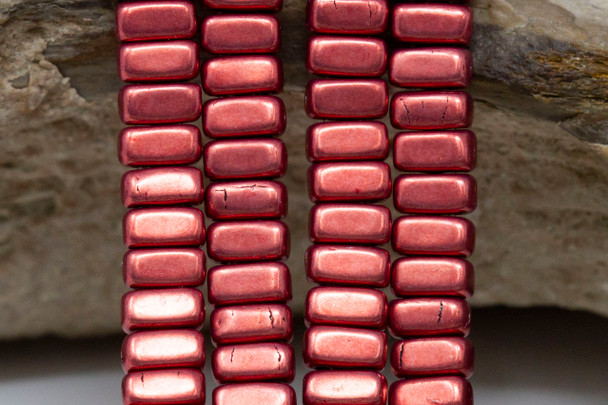 CzechMates® 6x3mm 2 Hole Bricks -- Suede Gold Samba Red
